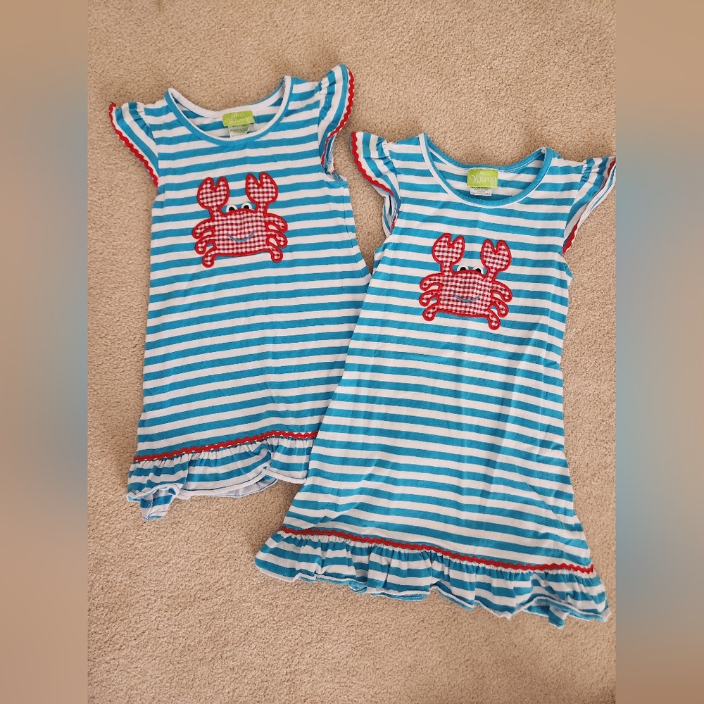 Classic Whimsy dresses with crab appliqués, size 3T and 5.